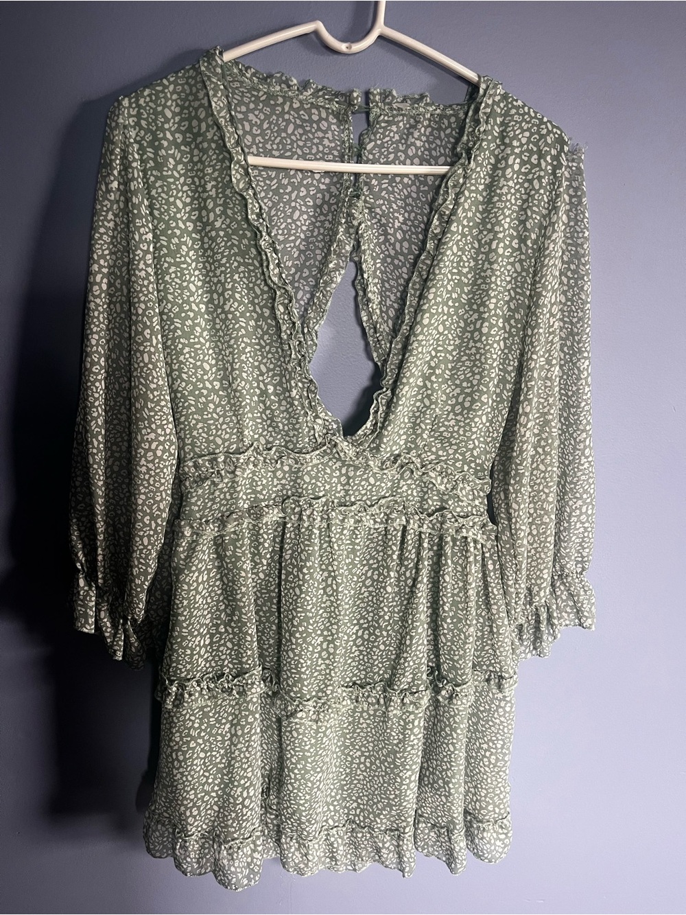 Sage Green Ruffle V-Neck Tiered Mini Dress